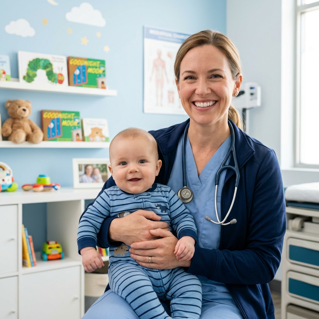 Doctora sosteniendo a un bebé