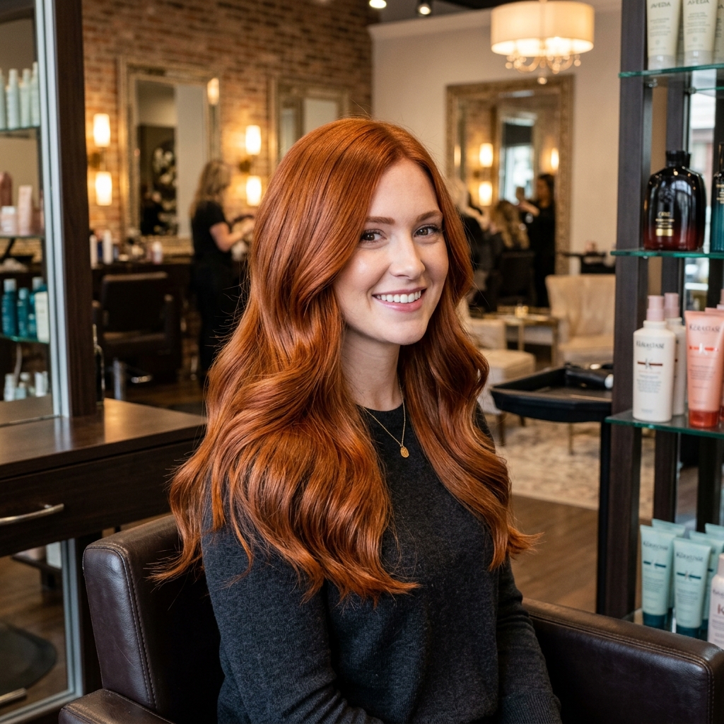 Modelo con cabello largo ondulado perfecto de tono castaño claro